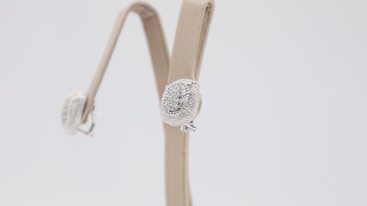 Judith Ripka 925 CZ Oval Pave Stud Clip Earrings