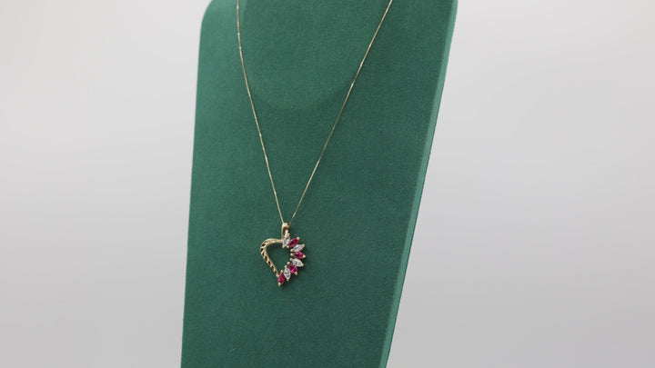 14K Yellow Gold 22in Ruby and CZ Open Heart Necklace