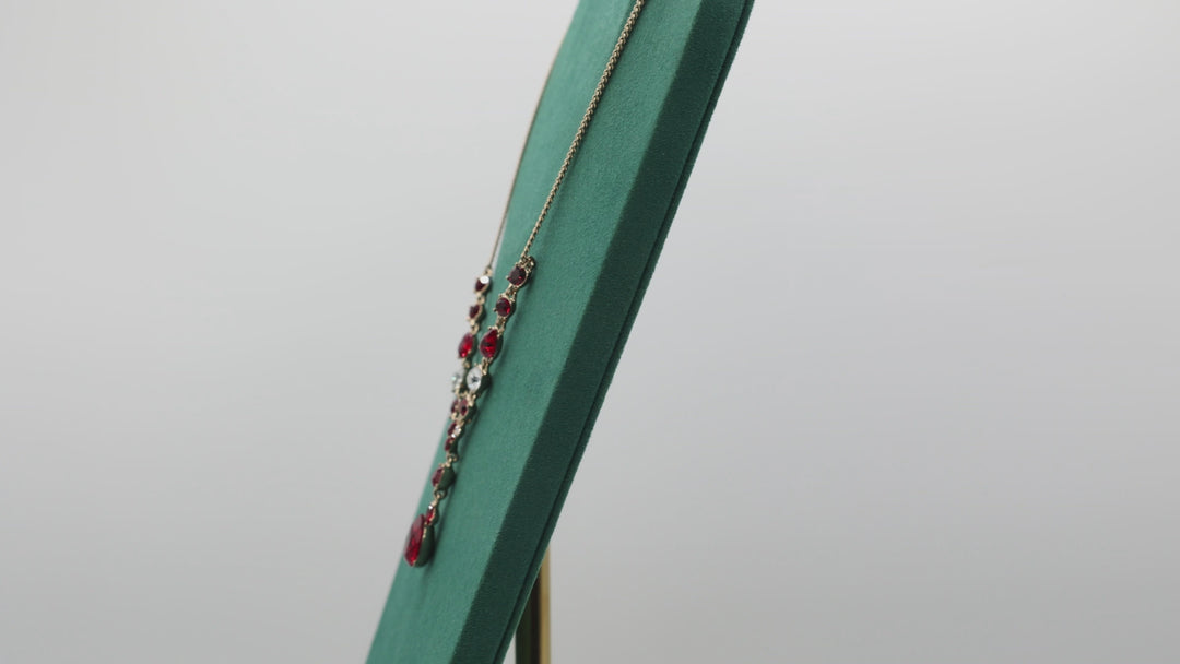Givenchy Y Drop Gold Tone Clear Red Crystal Necklace