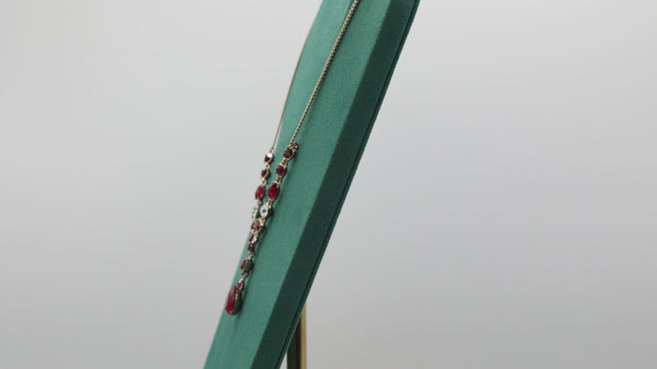 Givenchy Y Drop Gold Tone Clear Red Crystal Necklace
