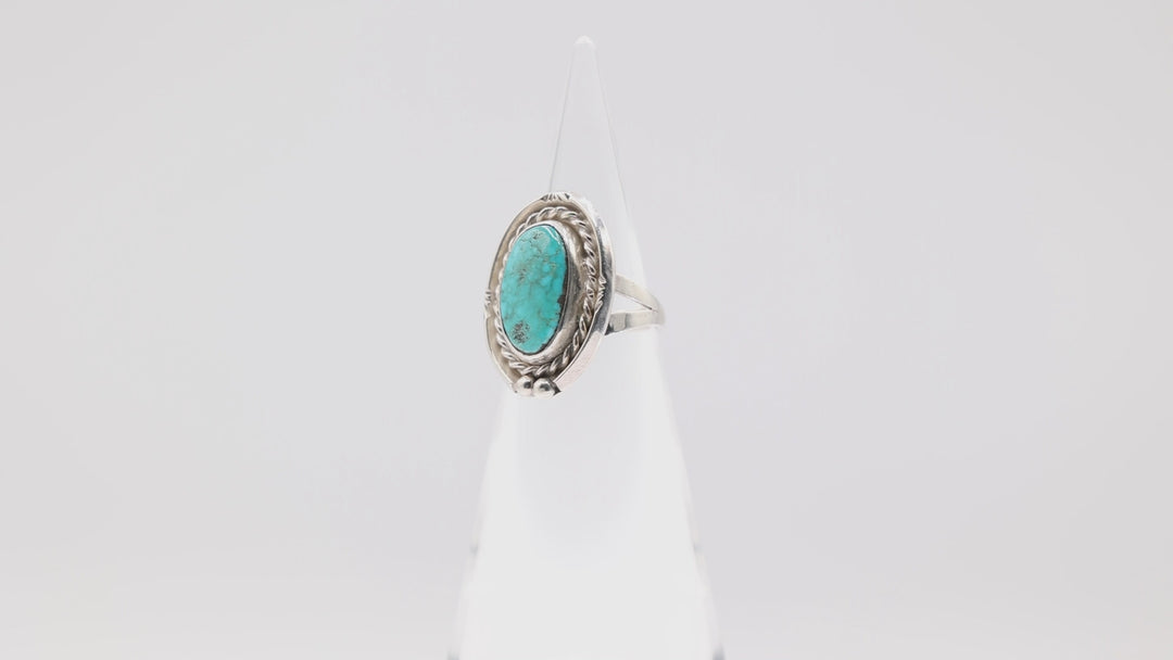 925 Sterling Silver Turquoise Halo Braided Ring Size 7.5