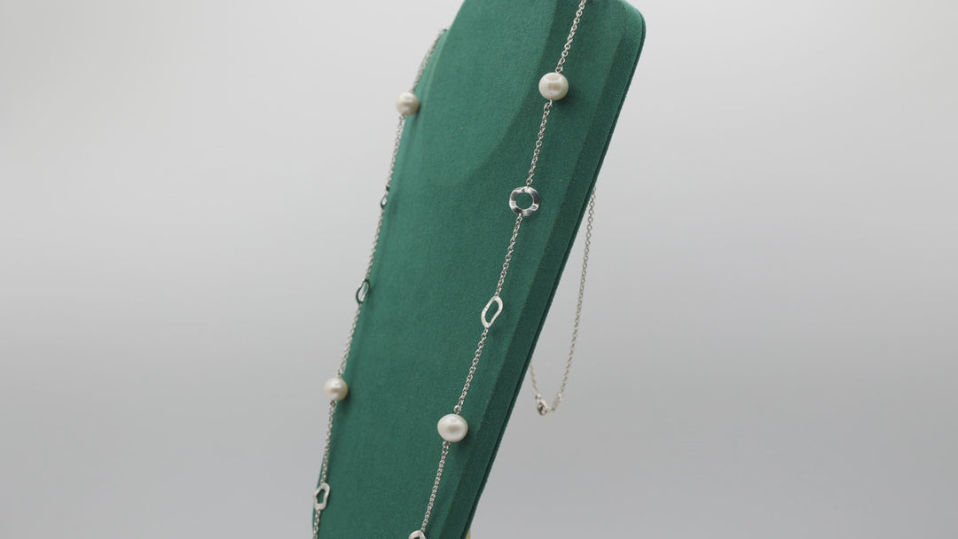 925 Sterling Silver Ippolita Freshwater Pearl Hammered Long Necklace 36 Inches