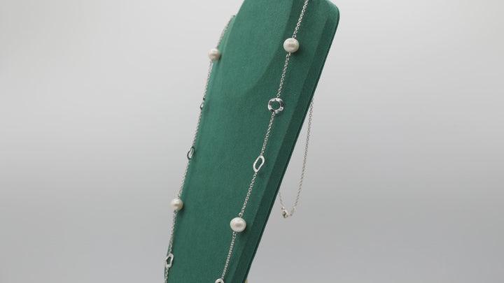 925 Sterling Silver Ippolita Freshwater Pearl Hammered Long Necklace 36 Inches