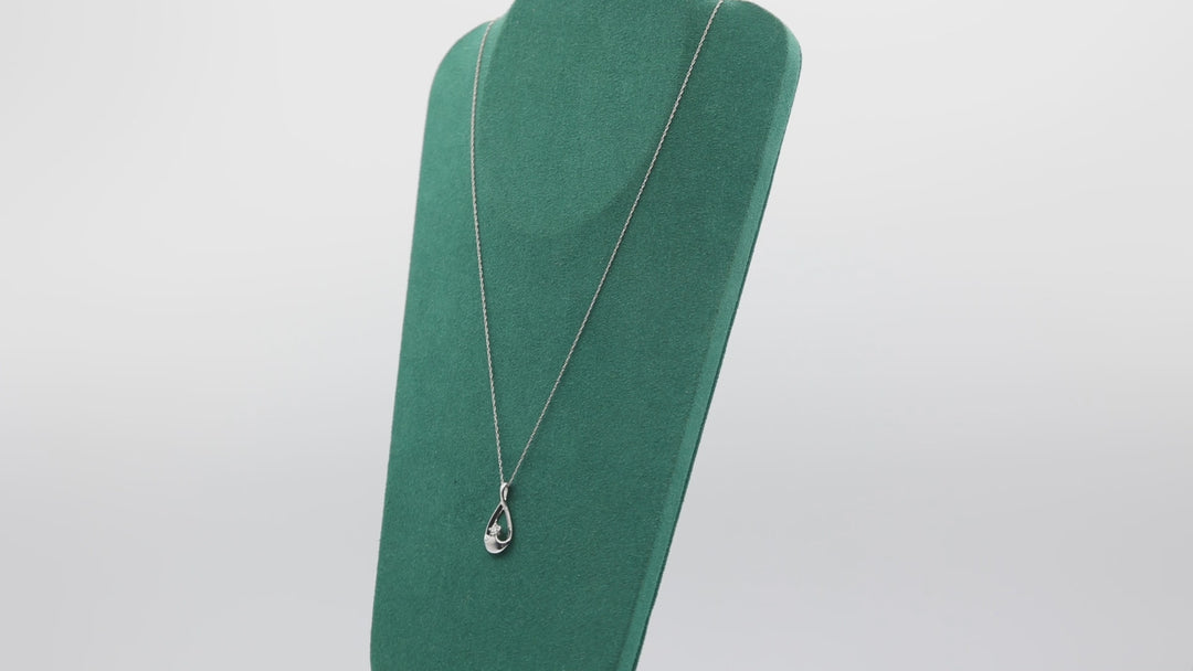 14k White Gold Chain with Diamond Pear Shaped Pendant