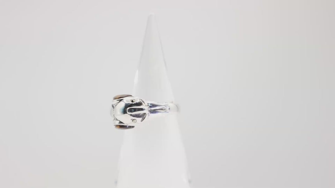 925 Sterling Silver Elephant Ring with Tigers Eye Ears- Size 9