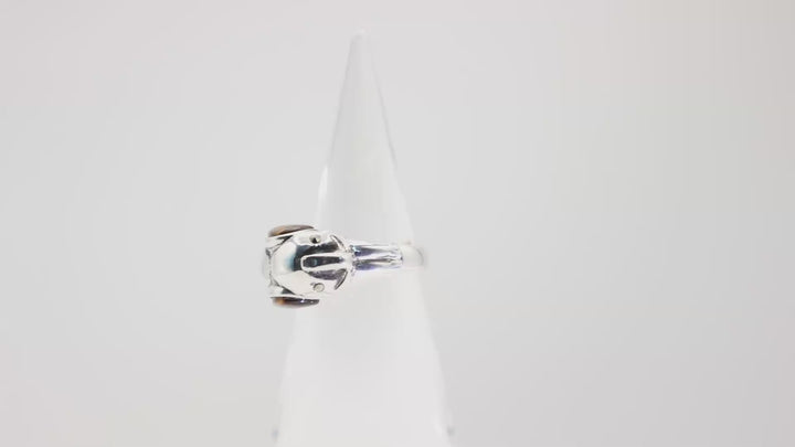 925 Sterling Silver Elephant Ring with Tigers Eye Ears- Size 9