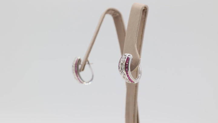 14k White Gold Diamond and Pink Sapphire Earrings