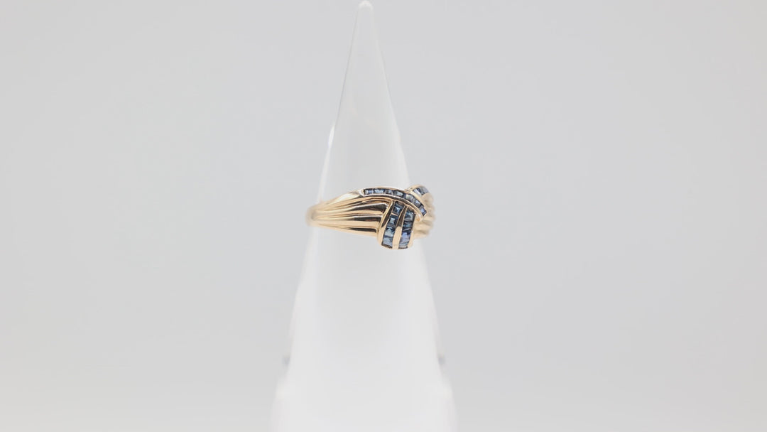 14k Yellow Gold Blue Sapphire 2 Row Twisted Ring Size 8.75