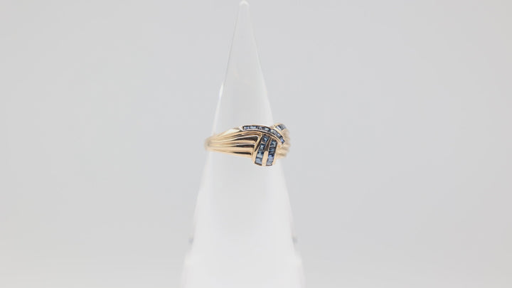 14k Yellow Gold Blue Sapphire 2 Row Twisted Ring Size 8.75