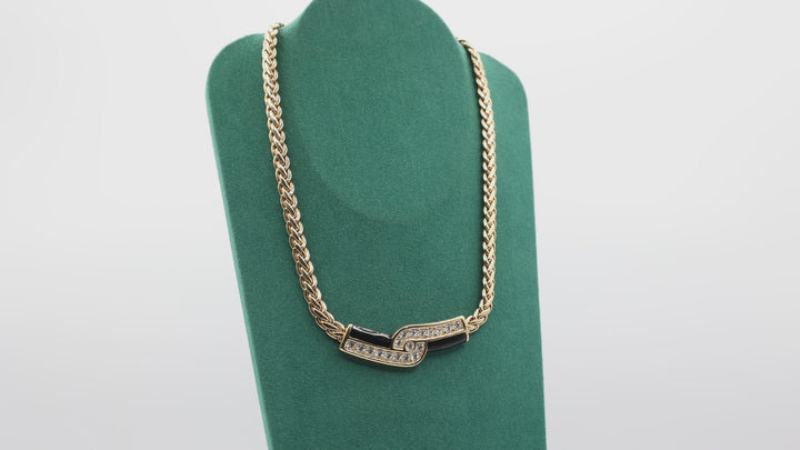 Swarovski Swan Black Enamel Crystal Gold Chain Necklace