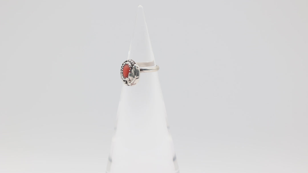 925 Sterling Silver Southwest Style Coral Ring Size 5
