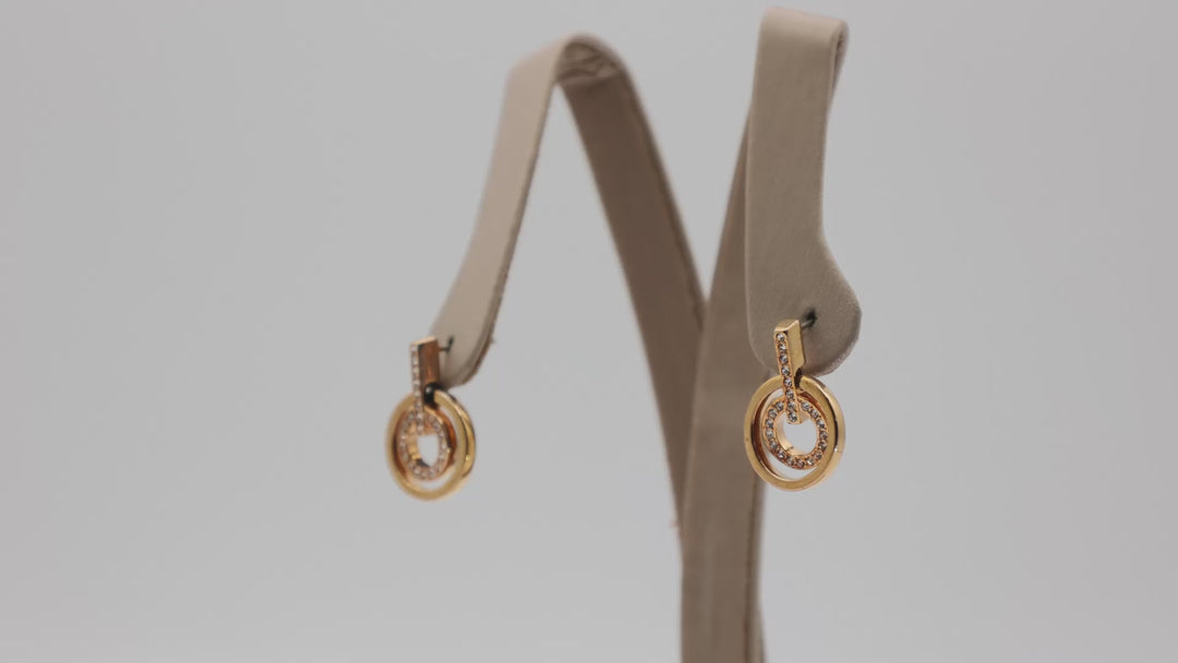 Swarovski Gold Tone Crystal Circle Double Drop Earrings