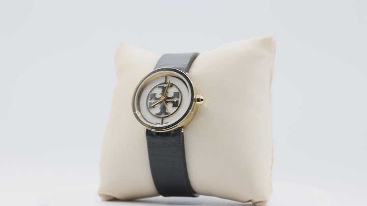 Tory Burch Women's Reva Watch with Black Leather Band