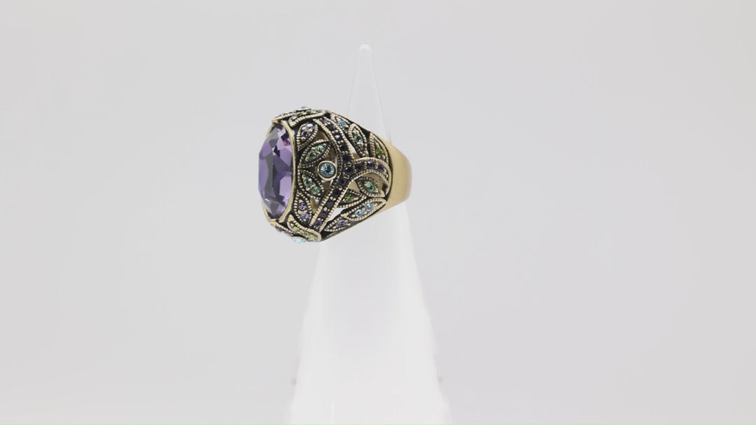 Heidi Daus "Delight in Tanzanite" Swarovski Crystal Dome Ring- Size 4.5