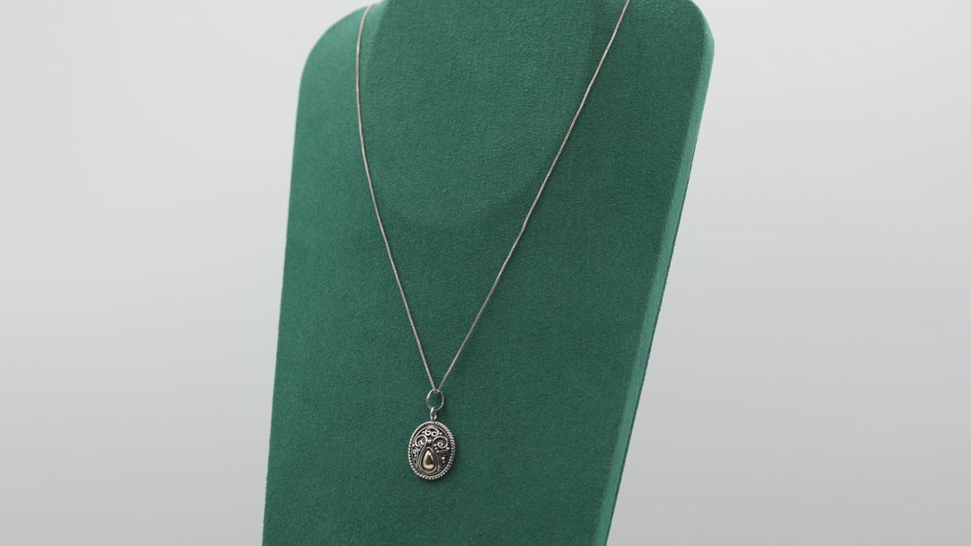 925 Sterling Silver 20 Inch Chain Suarti Bali 925 18k Gold Ornate Oxidized Charm Pendant Necklace