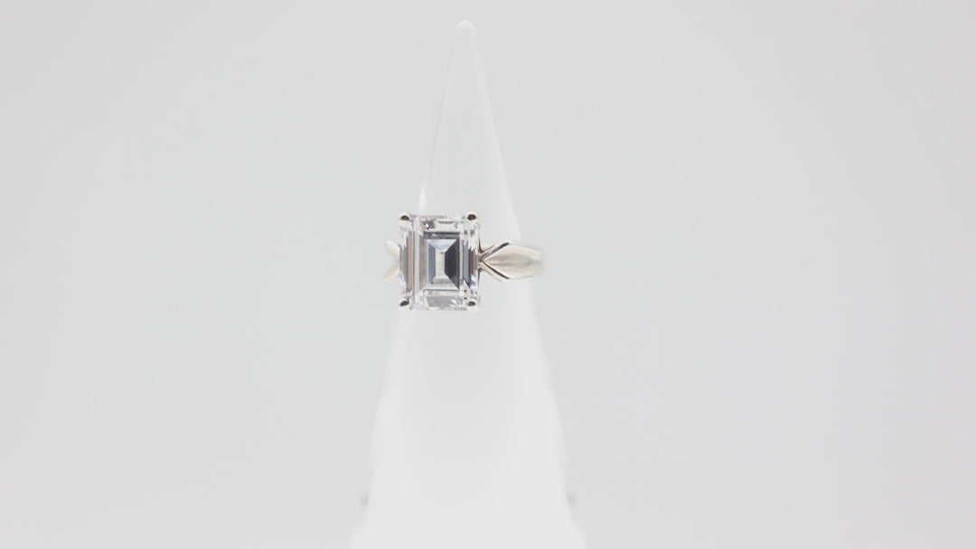 925 silver Emerald Cut White CZ 12mmx10mm Ring - Size 6.5