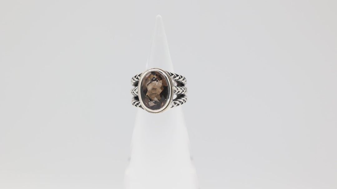 Sterling Silver And 18K Gold Smoky Quartz Braided Ring 7
