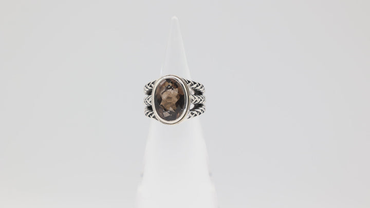 Sterling Silver And 18K Gold Smoky Quartz Braided Ring 7