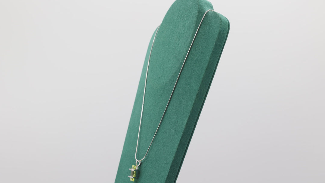 925 Silver Emerald Cut Yellow CZ Stone Necklace 17in