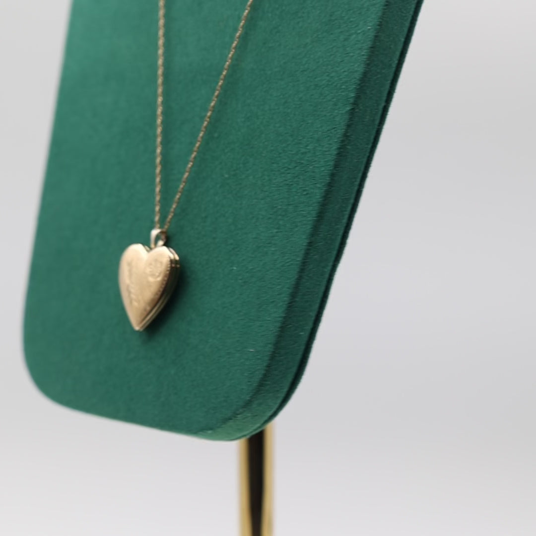 14k Yellow Gold Vintage Floral Etched Heart Locket Pendant (Necklace Not Included)