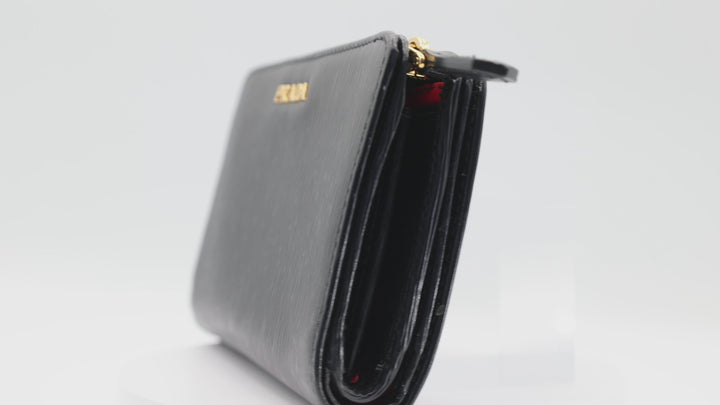 Prada Black Vitelli Move Wallet with Red Interior