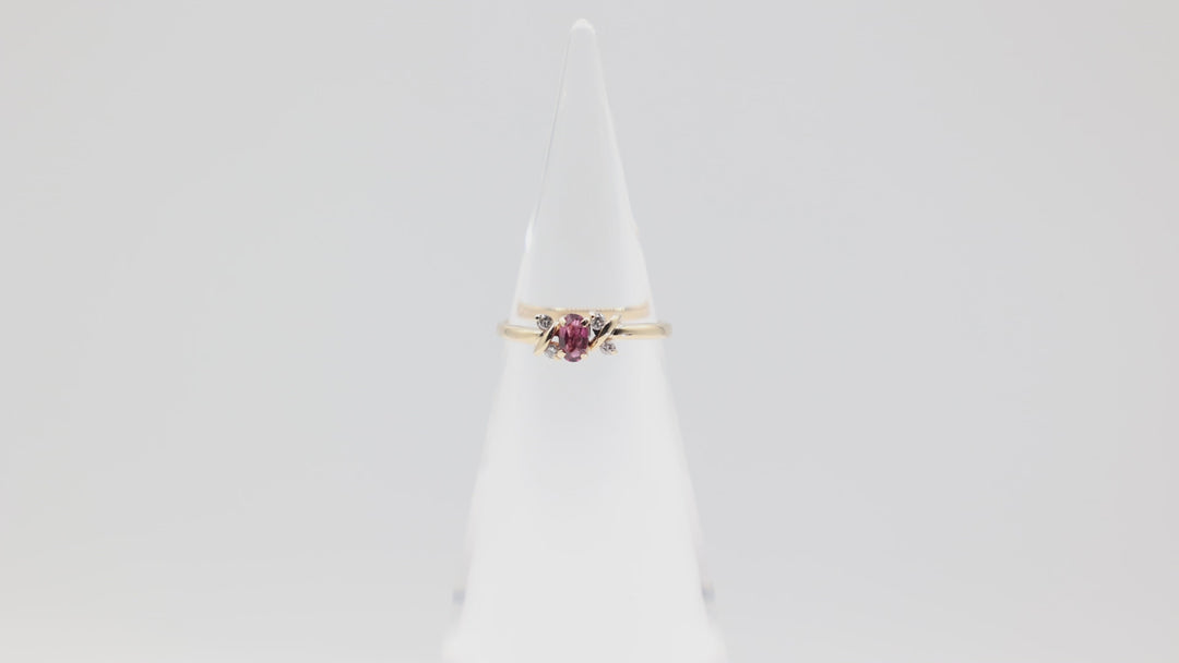 14k Yellow Gold Pink Topaz and White Diamond Ring Size 6
