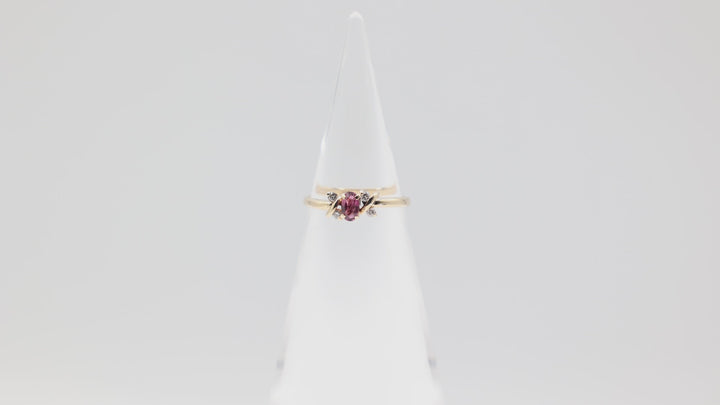 14k Yellow Gold Pink Topaz and White Diamond Ring Size 6