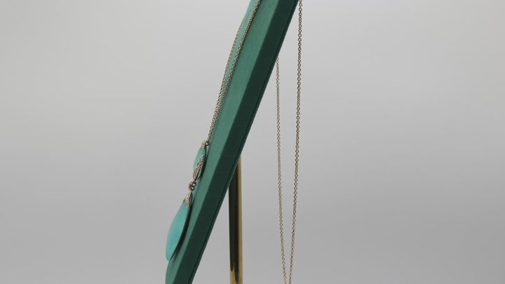 Alexis Bittar Lucite Aqua Crystal Encrusted Drop Pendant Necklace