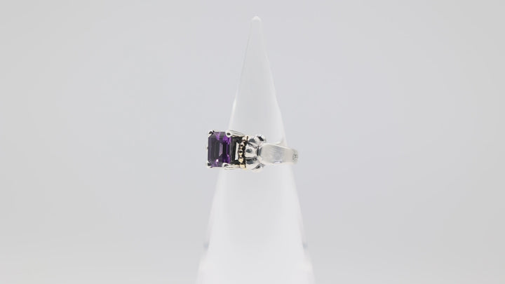 Lagos 925 Sterling Silver Gold Toned Glacier Amethyst Ring Size 8.25