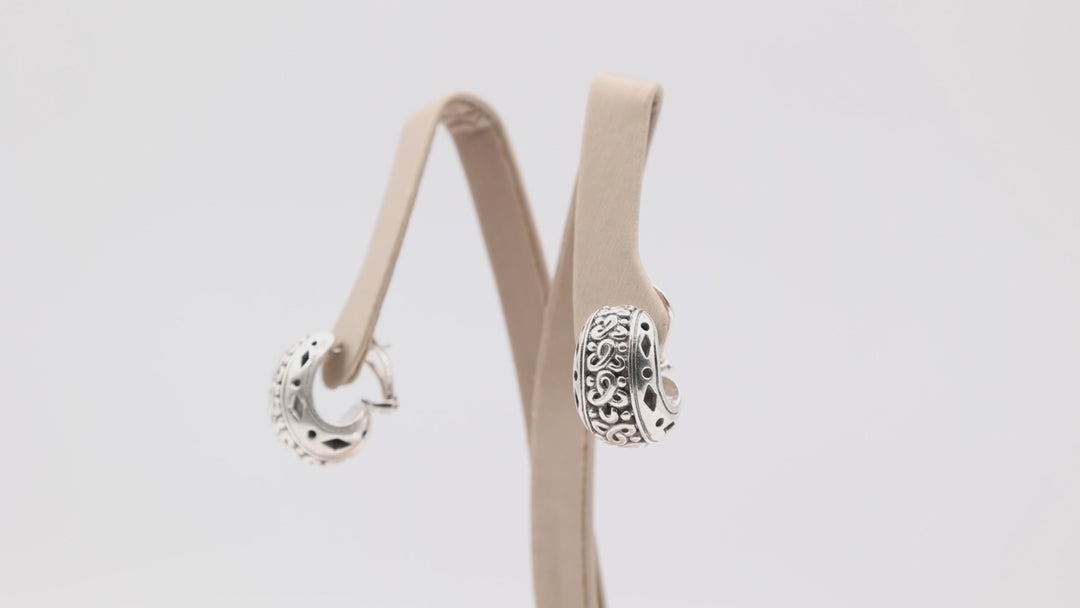 John Hardy Vintage 925 Silver Half Hoop Filigree Scroll Earrings