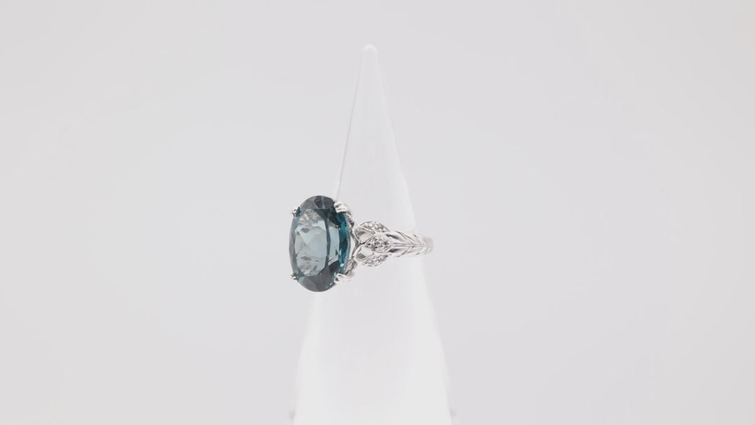 925 Sterling Silver Blue Topaz & White Spinel Ring Size- 7