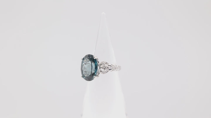 925 Sterling Silver Blue Topaz & White Spinel Ring Size- 7