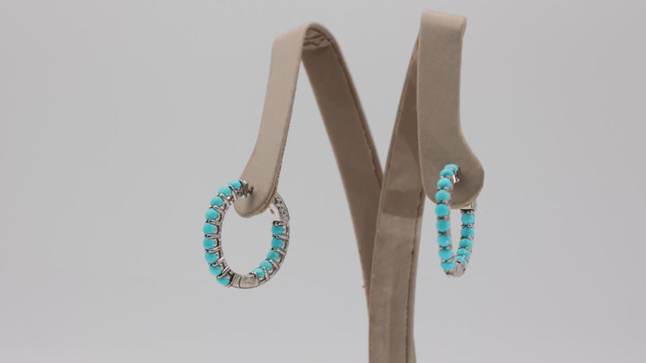 925 Sterling Silver Sleeping Beauty Turquoise Hoop Earrings