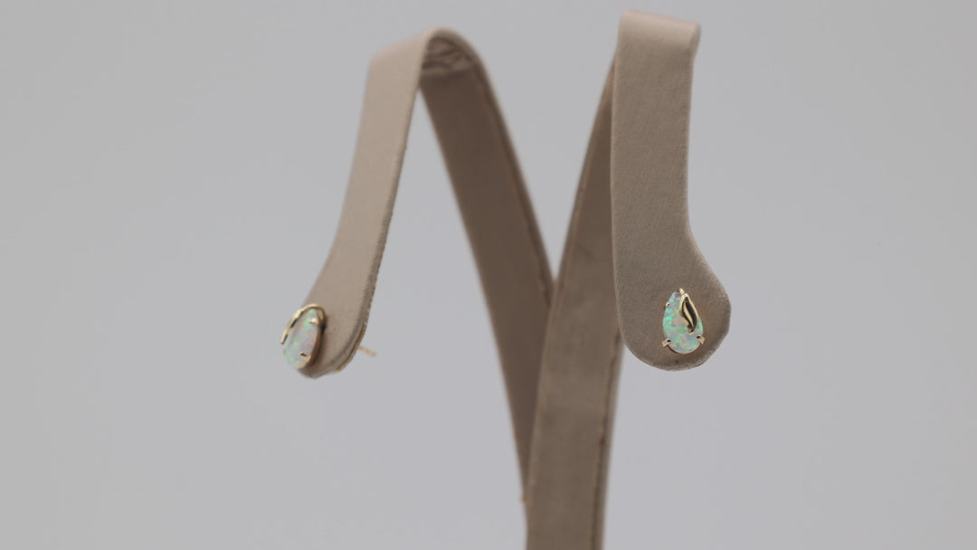 14K Yellow Gold 5x8mm Opal Stud Earrings Elegant Jewelry Gift