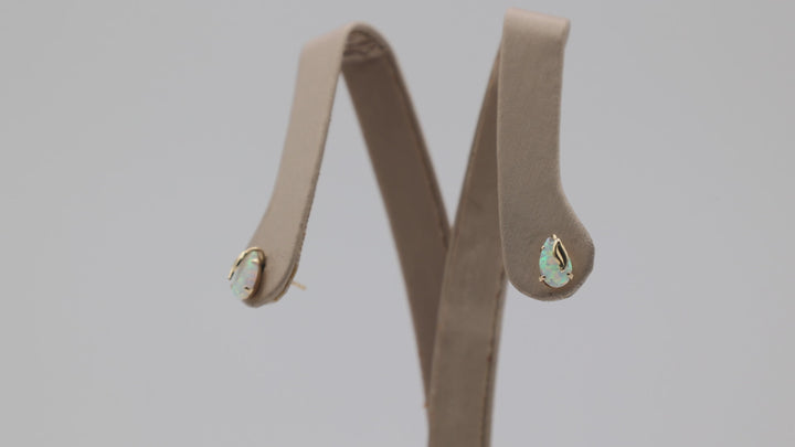 14K Yellow Gold 5x8mm Opal Stud Earrings Elegant Jewelry Gift