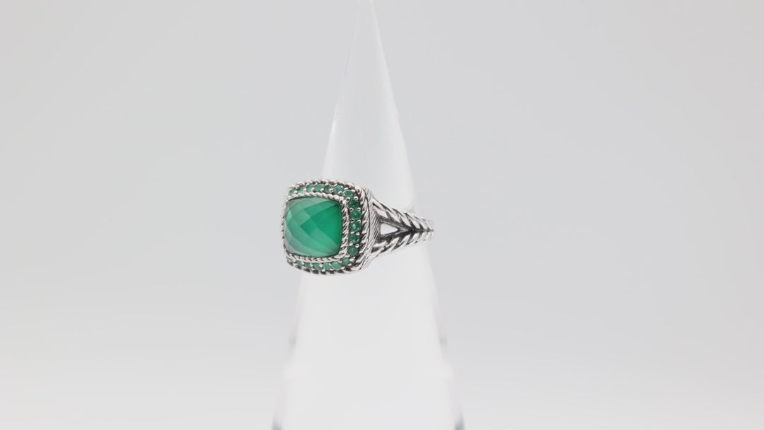 Judith Ripka 925 Sterling Silver Chrysoprase Stone Halo Ring Size 11