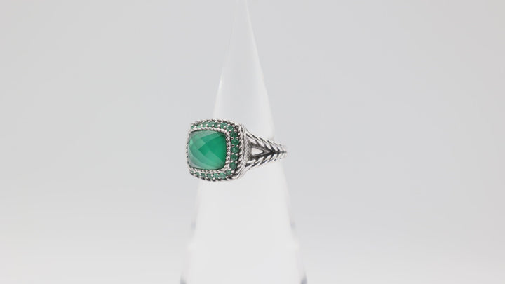 Judith Ripka 925 Sterling Silver Chrysoprase Stone Halo Ring Size 11