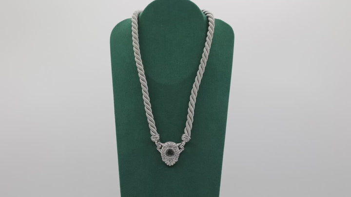 Judith Ripka 925 Sterling Silver Grey Twisted Cord Cubic Zirconia Necklace