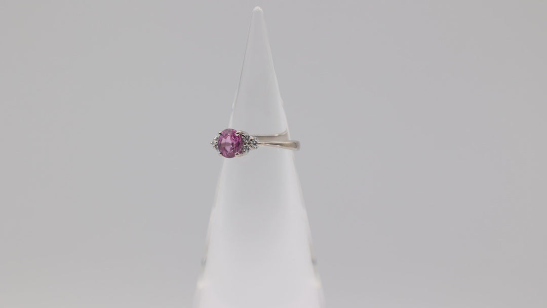 14k White Gold Pink Sapphire Ring 7mm Center Stone With 6 Accent 2mm Diamonds
