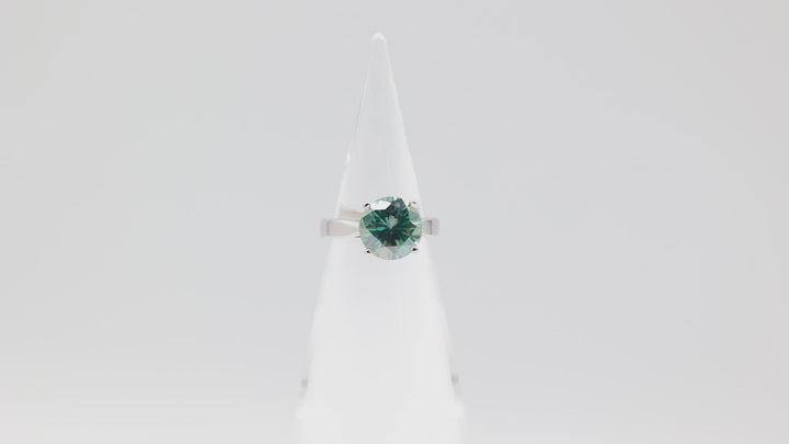 925 Sterling Silver Band with 11mm Round Blue Green Diamond Ring Size 6.75