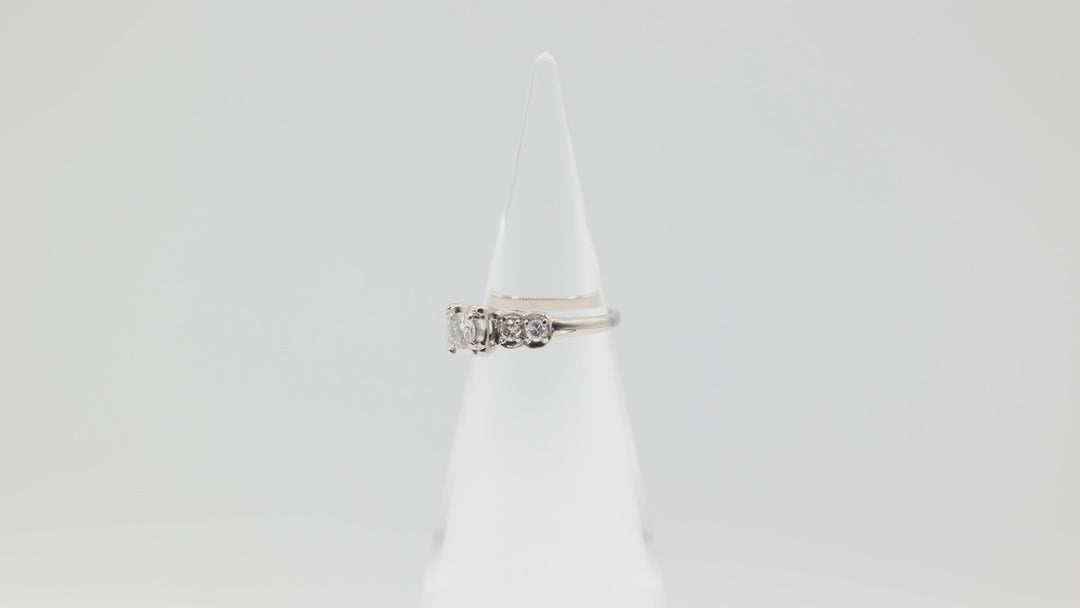 14k White Gold 4.5mm and 2.5mm White Diamonds Ring Size 6.75