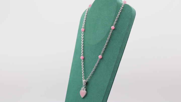 Judith Ripka 925 Sterling Silver Pink Jadeite CZ Heart Enhancer Bead Necklace