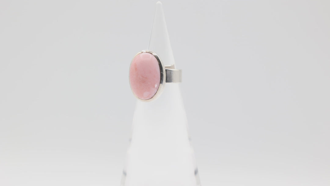 925 Sterling Silver Pink Cabochon Ring 21x14mm Size 7