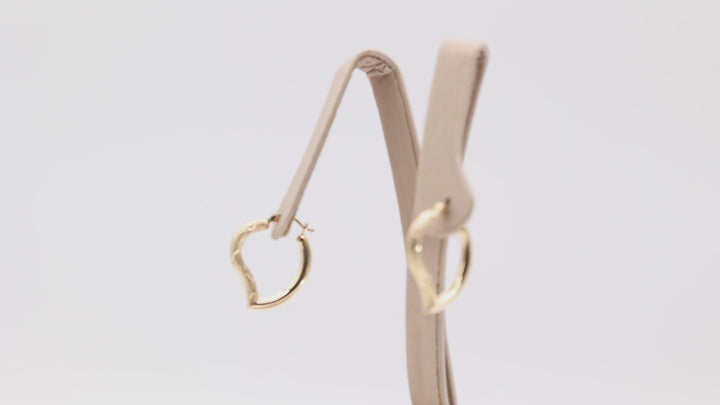 14k Yellow Gold Open Heart Hoop Earrings for Women