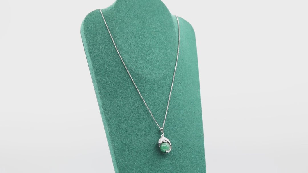 Green Jade and Dolphin Pendant Necklace