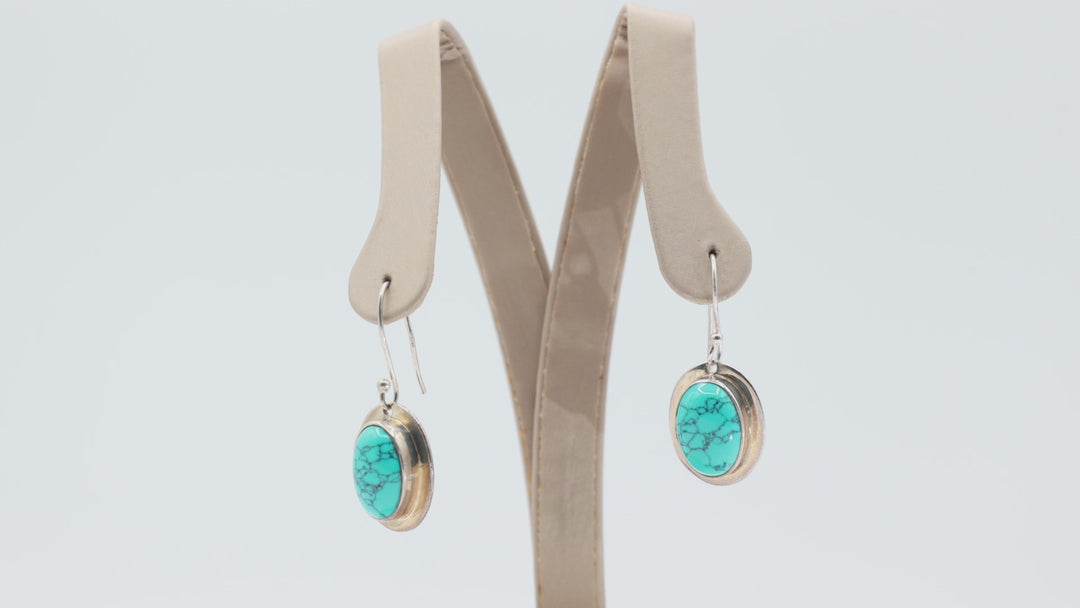 Samuel B 925 Silver and 18K Gold Sleeping Beauty Turquoise Earrings