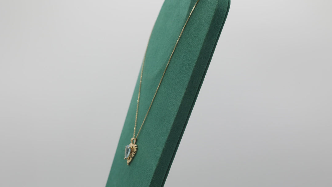 14K Yellow Gold Blue Topaz Open Heart Pendant Necklace