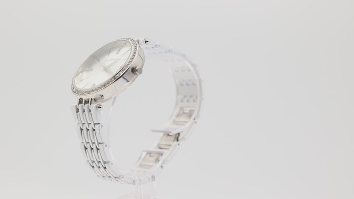 Kendall Kylie White Tri Link Band Silver Toned Crystal Watch