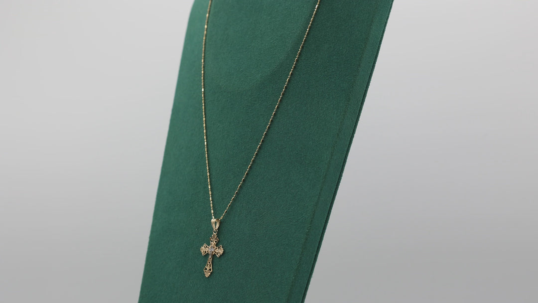 14K Yellow Gold Cross Necklace 17 Inch Length Fine Jewelry Gift