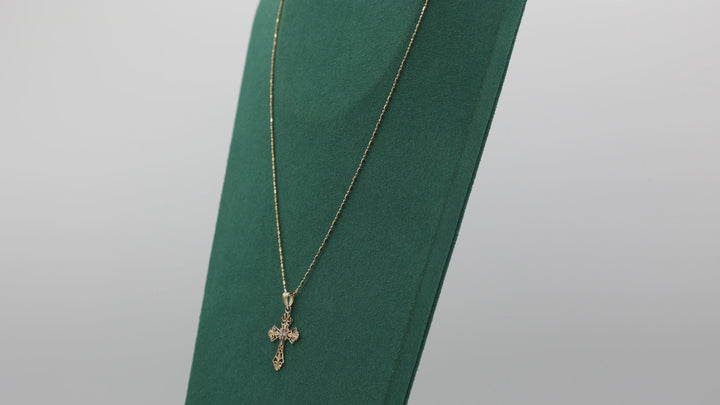 14K Yellow Gold Cross Necklace 17 Inch Length Fine Jewelry Gift